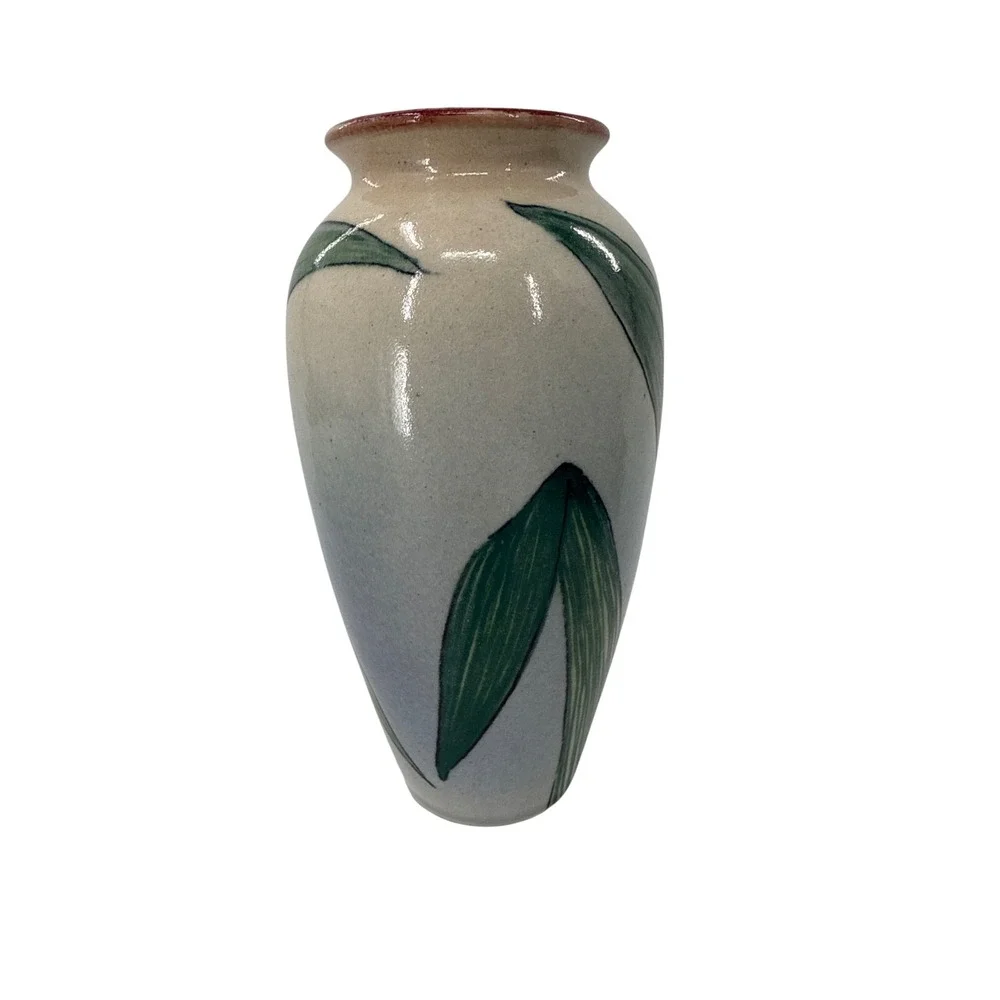 Santa Barbara Ceramics A Suman Vase 7.5in Iris Floral 1984 Art Pottery